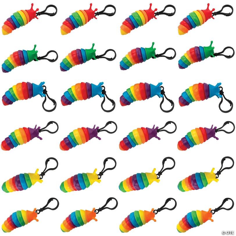 3 1/2" x 2" Rainbow Fidget Slug Backpack Clip Keychains - 24 Pc.