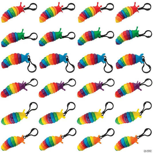 3 1/2" x 2" Rainbow Fidget Slug Backpack Clip Keychains - 24 Pc.