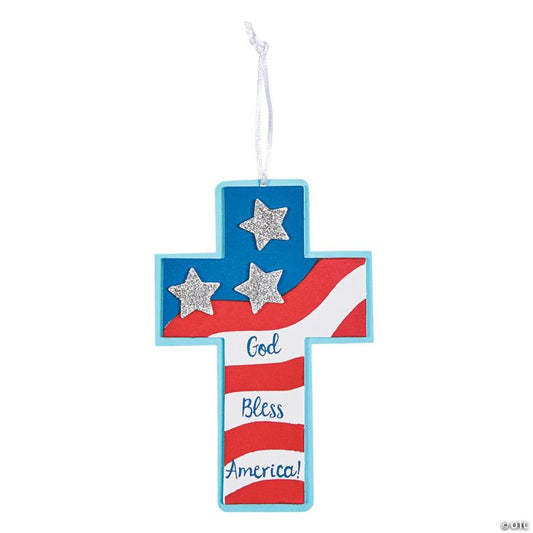 3 1/2" x 5 1/2" Religious Patriotic God Bless America Cross Ornament Craft Kit – Makes 12