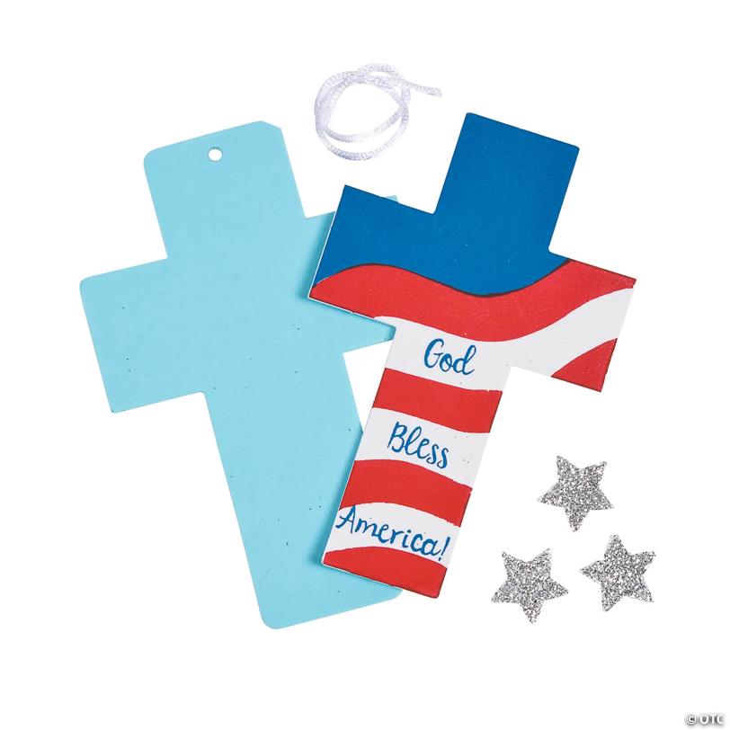 3 1/2" x 5 1/2" Religious Patriotic God Bless America Cross Ornament Craft Kit – Makes 12