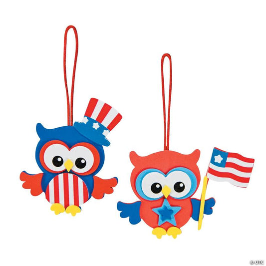 3 1/2" x 6" Patriotic Owl Ornament Foam Craft Kit - Makes 12