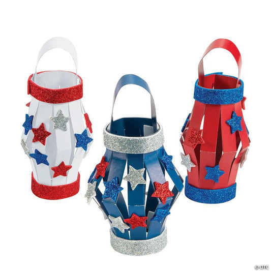 3 1/4" x 5" Glitter Patriotic Lantern Foam & Cardstock Craft Kit- Makes 12