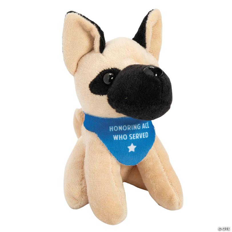 3 1/4" x 5" Veteran's Day Stuffed German Shepherd Dogs with Bandana - 12 Pc.