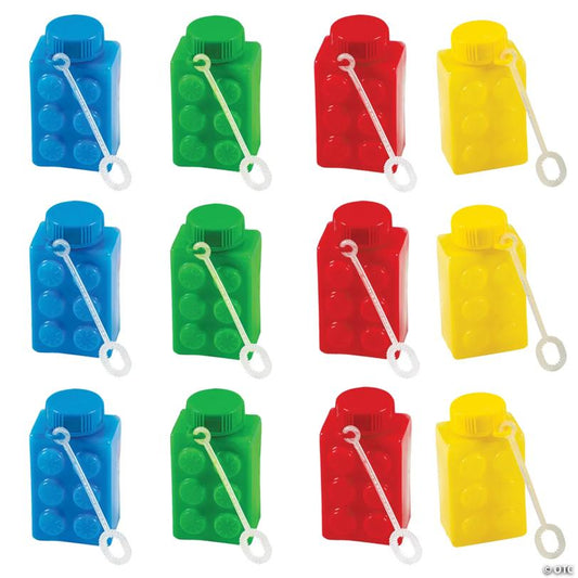 3" 2 oz. Color Brick Building Block Party Bubble Bottles - 12 Pc.