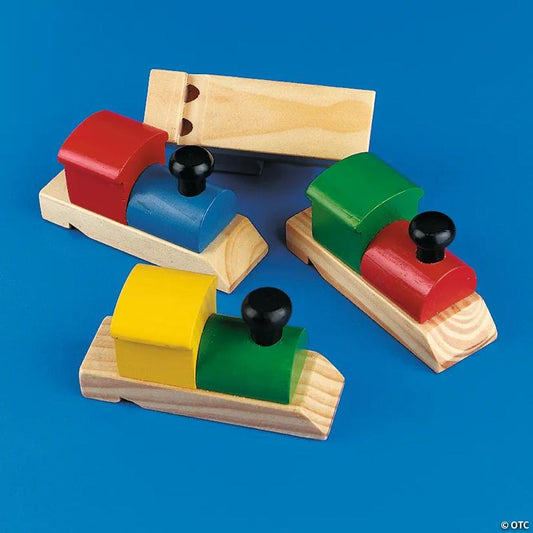 3 3/4” Retro Train-Shaped Wooden Whistles - 12 Pc.