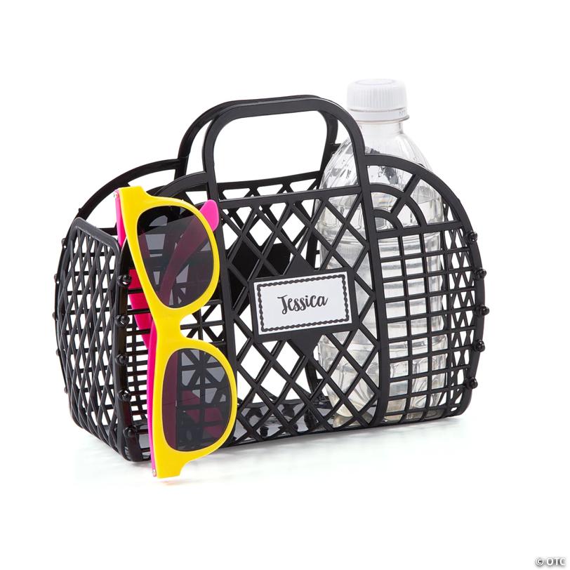 3 3/4" x 8" x 7" Personalized Small Black Jelly Beach Plastic Totes - 6 Pc.
