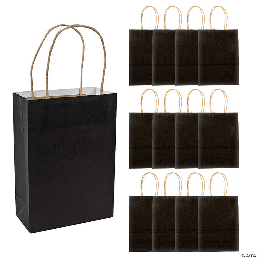 6 1/2" x 9" Medium Black Kraft Paper Gift Bags - 12 Pc. | USA Decoration®