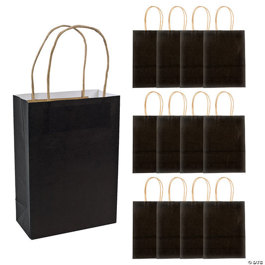 6 1/2" x 9" Medium Black Kraft Paper Gift Bags - 12 Pc. | USA Decoration®