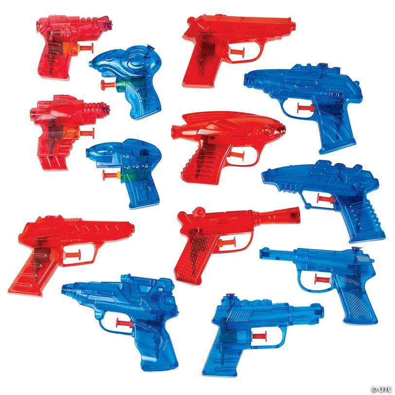 3" – 4 1/2" Patriotic Red & Blue Plastic Squirt Gun Assortment – 25 Pc.