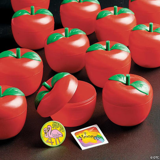 3" Bright Red Toy-Filled Plastic Apple Containers - 12 Pc.