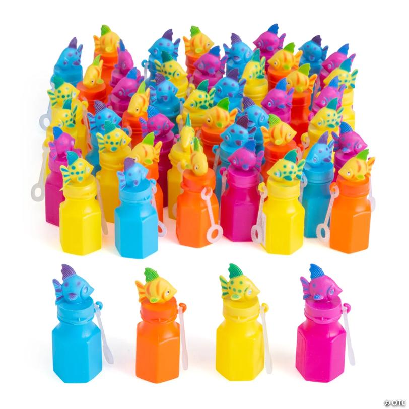 3" Bulk 48 Pc. Tropical Fish Red, Yellow, Blue & Purple Bubble Bottles