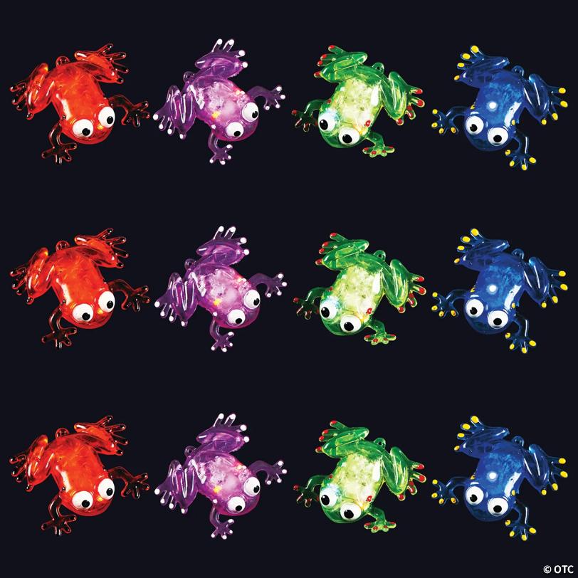 3" Flashing Squishy Red, Green, Purple & Blue Frogs with Beads - 12 Pc.