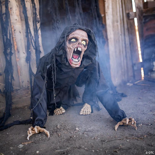 3 Ft. Animated Creepy Squatting Reaper Polyester Halloween Decoration