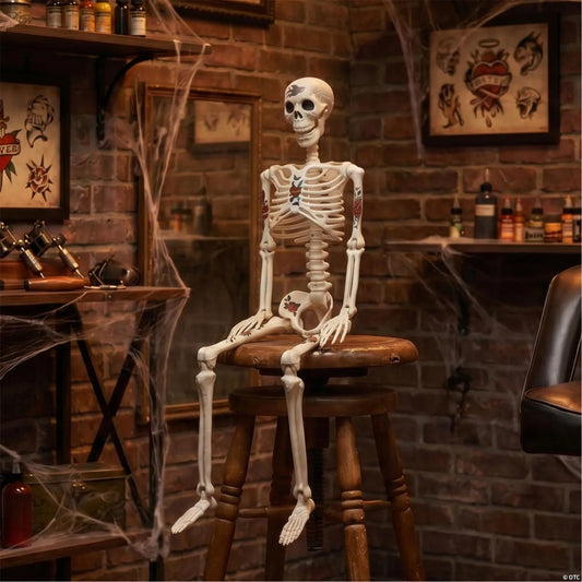 3 Ft. Posable Skeleton with Tattoos Halloween Decoration