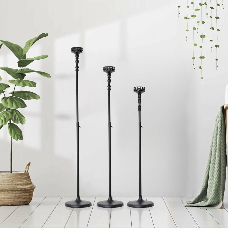 3 Pcs Adjustable Black Tall Metal Candle Holders for Halloween Floor, Fireplace Mantel Decor