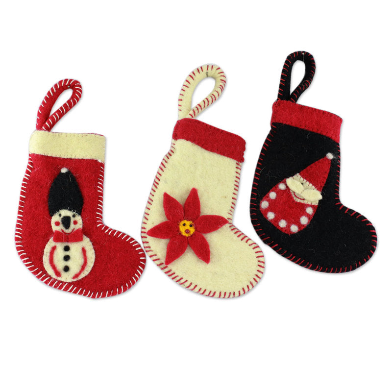 3 Piece Hand-Crafted Christmas Stocking Ornament Set