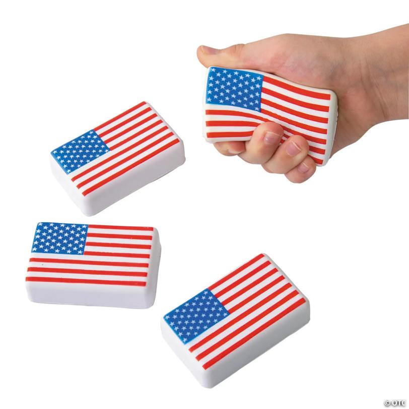 3" x 1 3/4" American Flag Red, White & Blue Foam Stress Toys - 12 Pc.