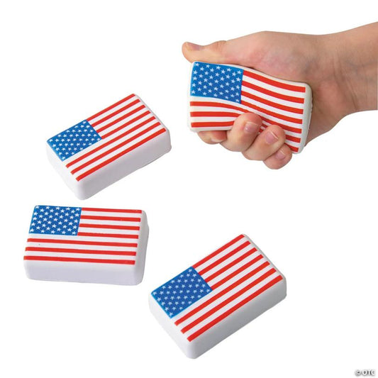 3" x 1 3/4" American Flag Red, White & Blue Foam Stress Toys - 12 Pc.