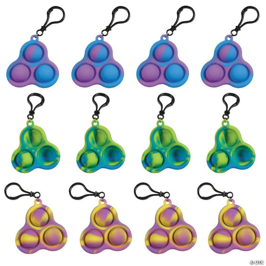 3" x 3" Lotsa Pops Pop Fidget Toy Backpack Clip Keychains - 24 Pc.
