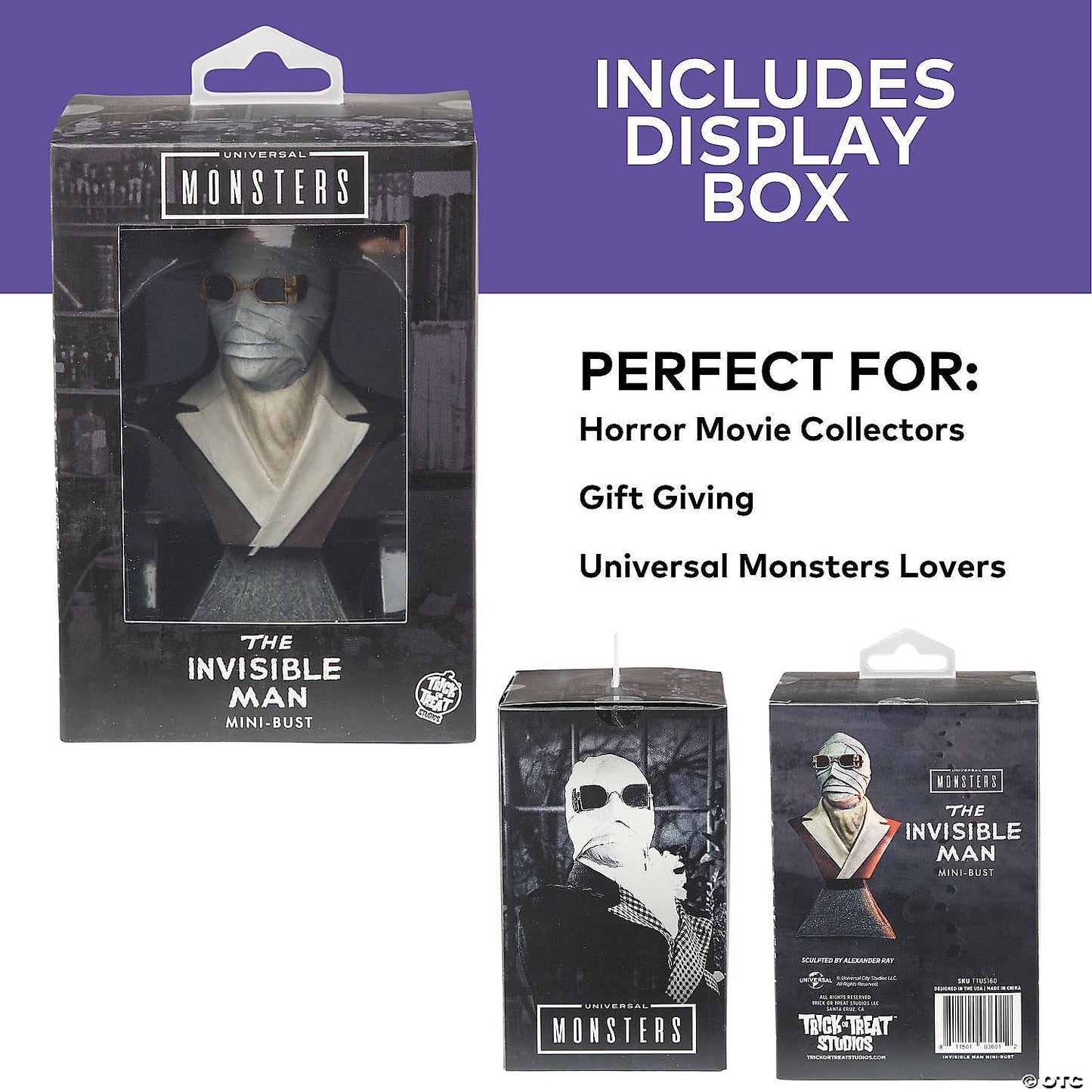 4 1/2" Universal Classic Monsters The Invisible Man™ Collectible Mini Bust Decoration | USA Decoration®