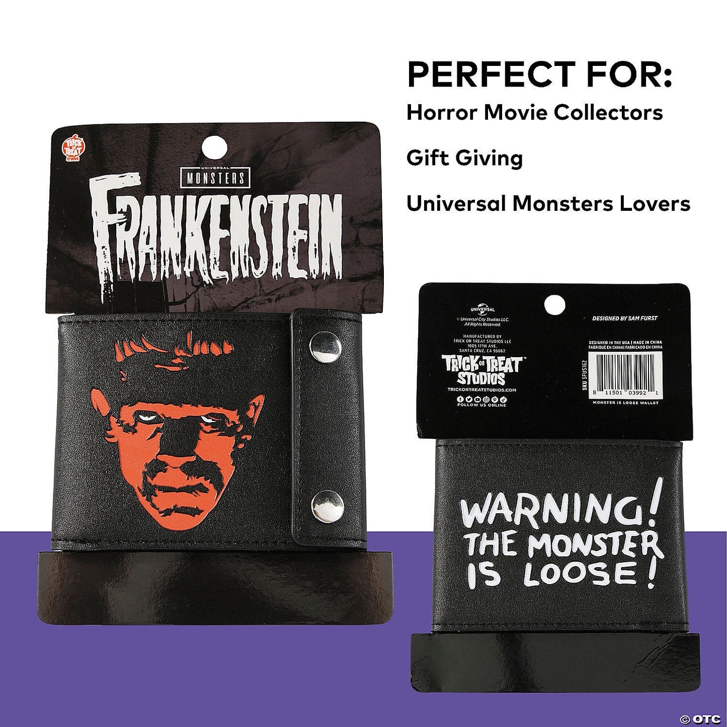 4 1/2" x 3 1/2" Universal Classic Monsters Frankenstein™ Black Leather Wallet | USA Decoration®