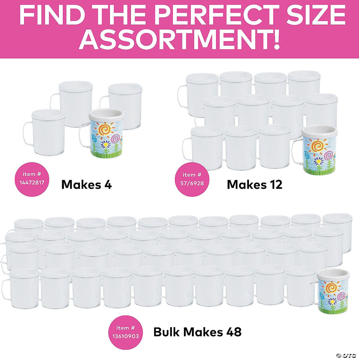 4" 8 oz. Bulk 48 Pc. DIY Clear BPA-Free Plastic Mugs with White Paper Inserts | USA Decoration®