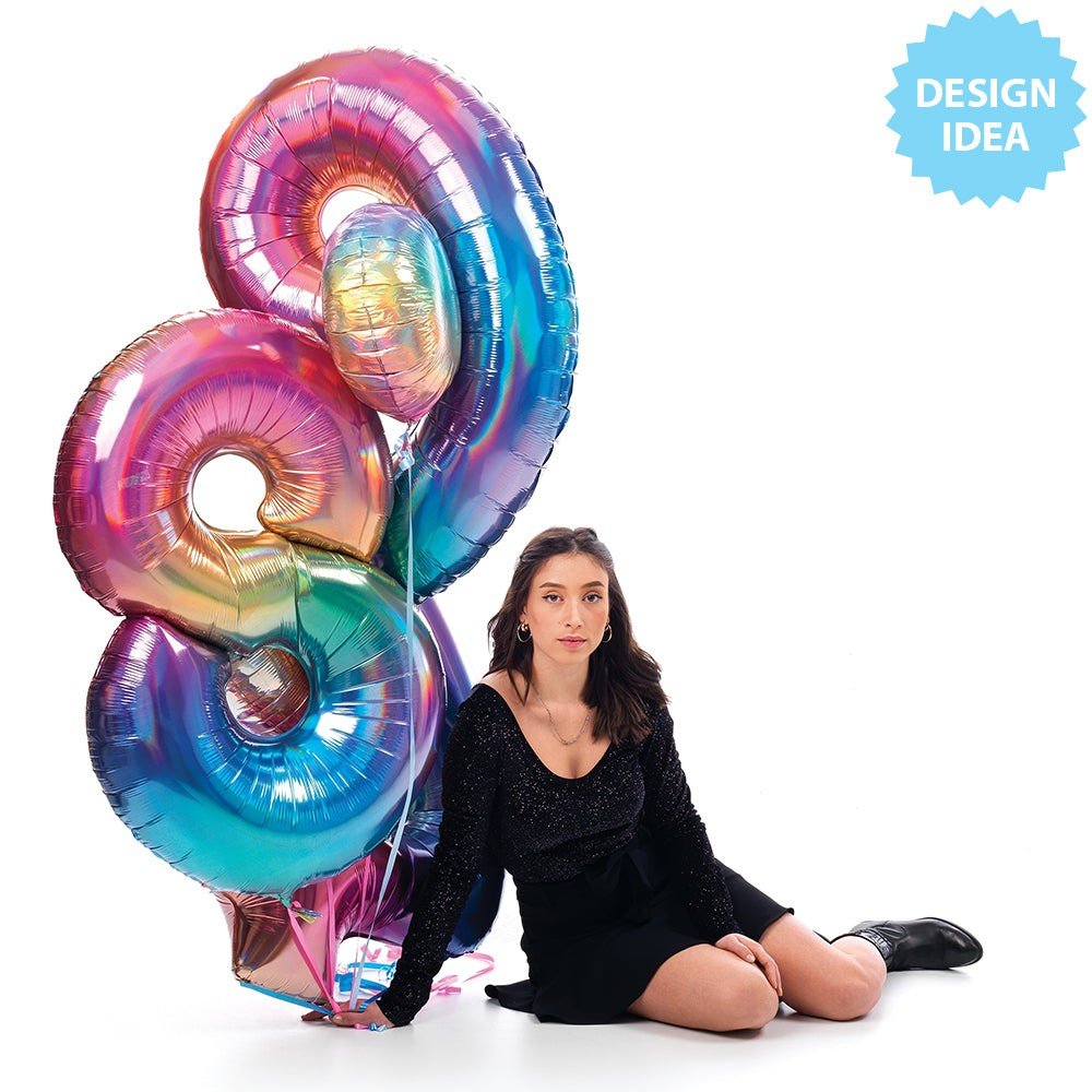 Foil Balloon Number 3 Opal Rainbow Megaloon