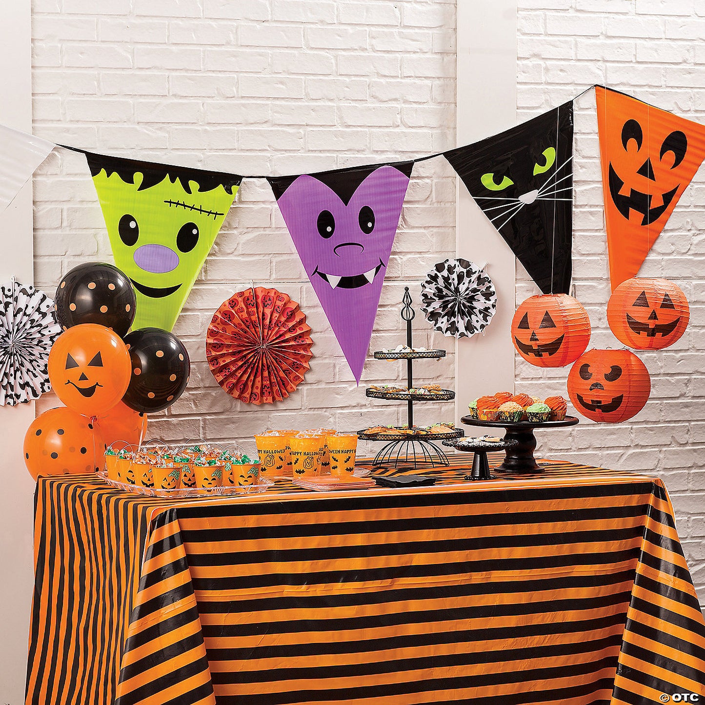 40" x 100 ft. Orange Black Striped Halloween Plastic Tablecloth Roll | USA Decoration®