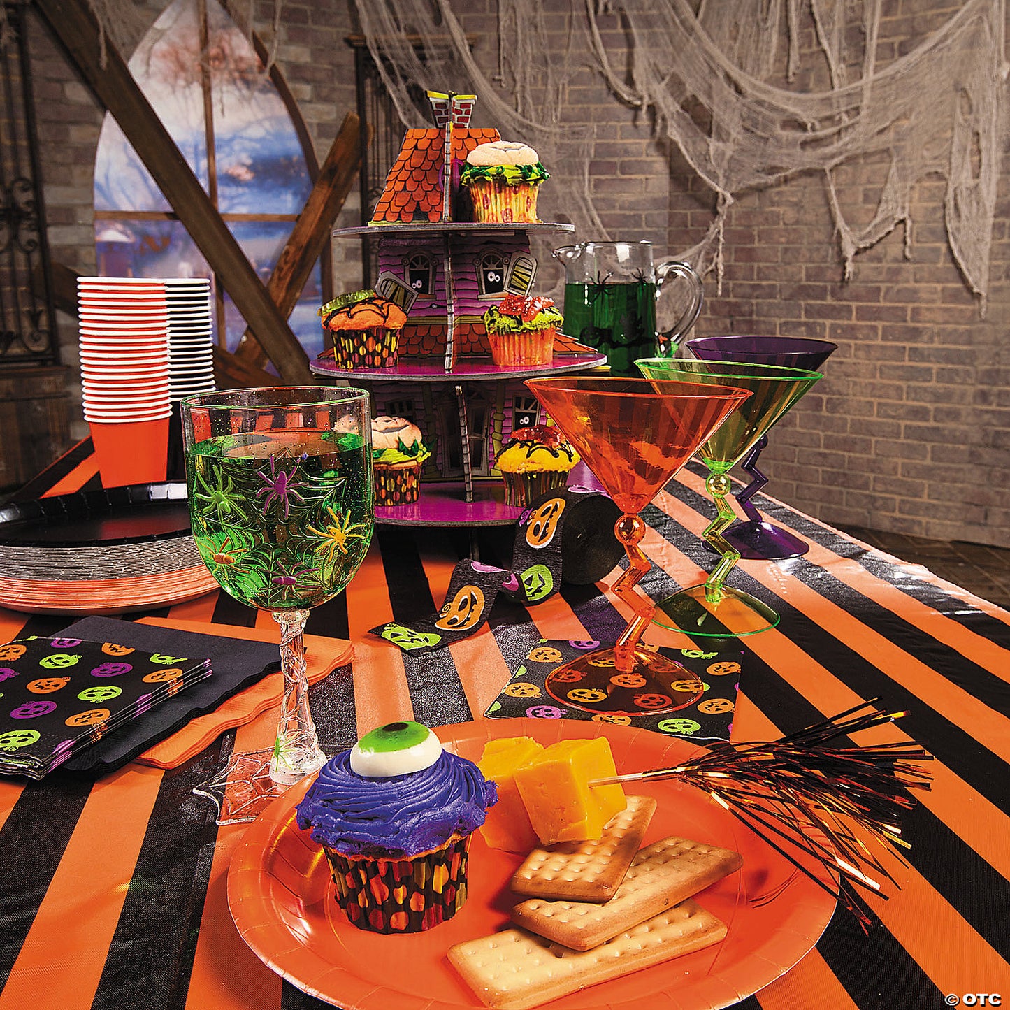 40" x 100 ft. Orange Black Striped Halloween Plastic Tablecloth Roll | USA Decoration®