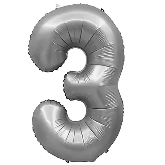 32 inch NUMBER 3 - METAL BALLOONS - SILVER | USA Decoration®