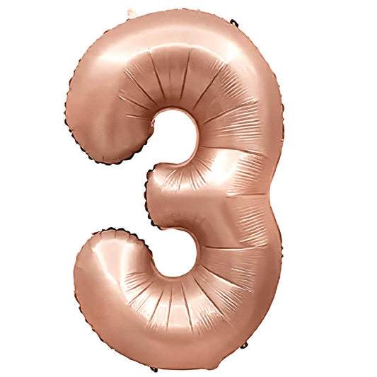 32 inch NUMBER 3 - METAL BALLOONS - ROSE GOLD | USA Decoration®