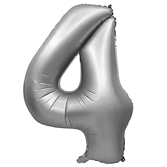 32 inch NUMBER 4 - METAL BALLOONS - SILVER | USA Decoration®