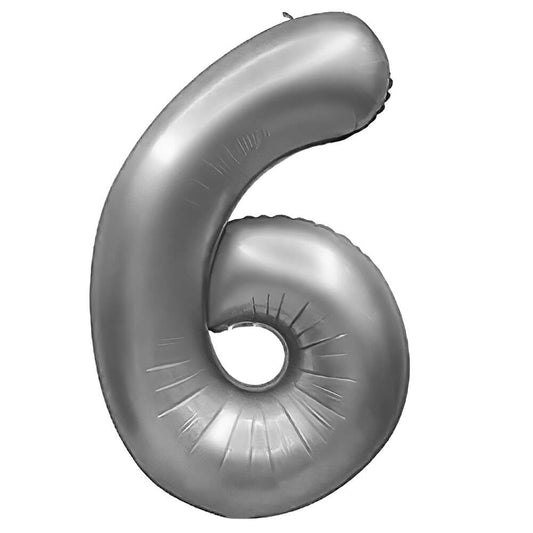 32 inch NUMBER 6 - METAL BALLOONS - SILVER | USA Decoration®