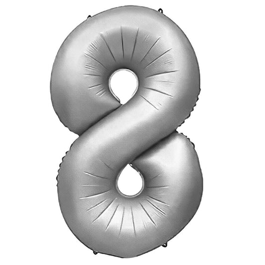 32 inch NUMBER 8 - METAL BALLOONS - SILVER | USA Decoration®