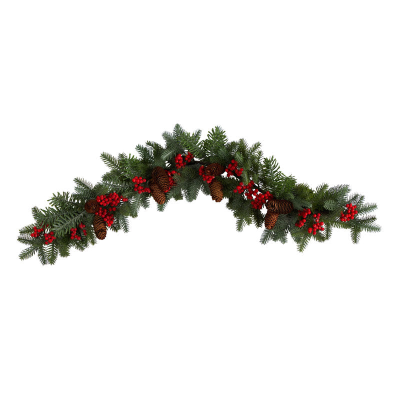 9 ft Artificial Fir Christmas Garland draped across a fireplace mantel