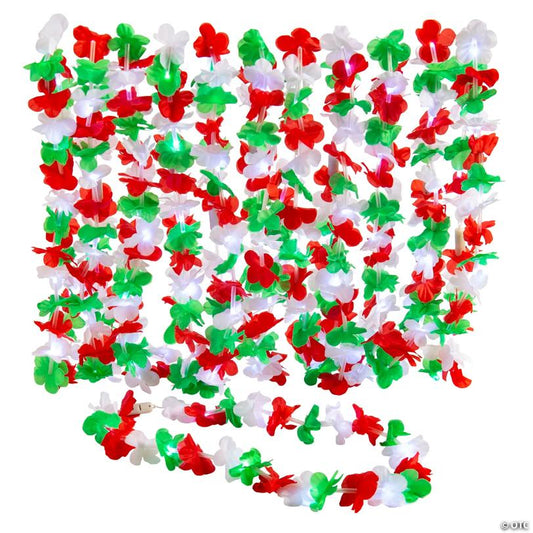 40" Christmas Red, Green & White Flashing Light-Up Polyester Leis - 12 Pc.