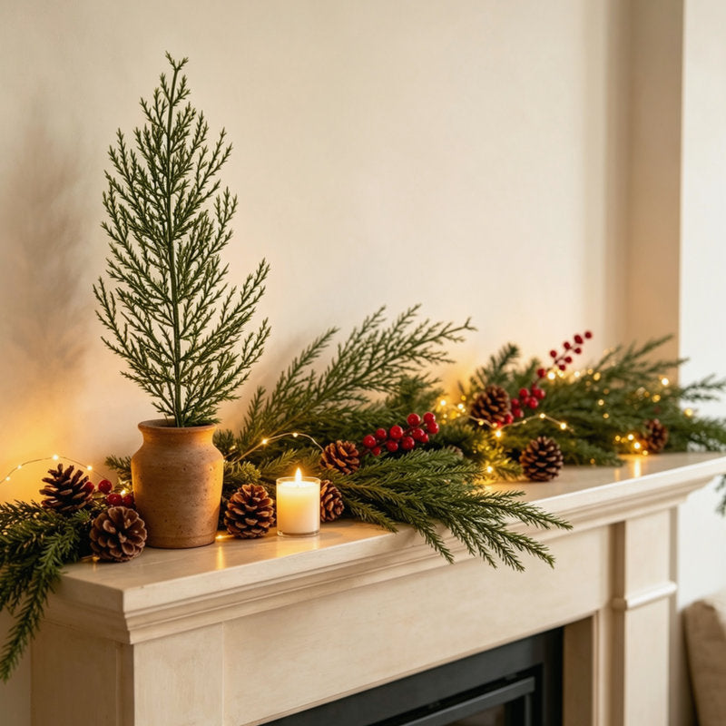 6 ft Gold Pre-Lit Ball Christmas Garland framing a front door