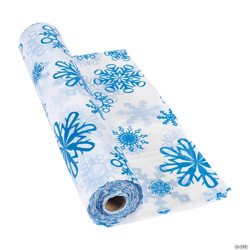 40" x 100 Ft. Blue Snowflake Disposable Plastic Tablecloth Roll | USA Decoration®