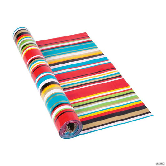 40" x 100 Ft. Fiesta Bright Stripes Sarape Plastic Tablecloth Roll | USA Decoration®
