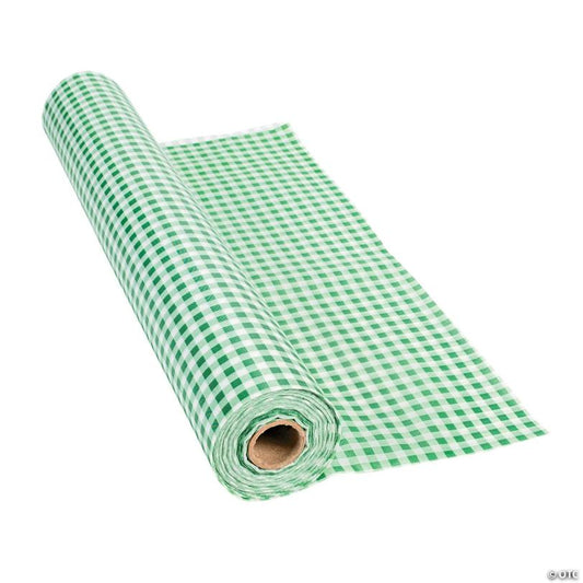 40" x 100 Ft. Green Gingham Disposable Plastic Tablecloth Roll | USA Decoration®