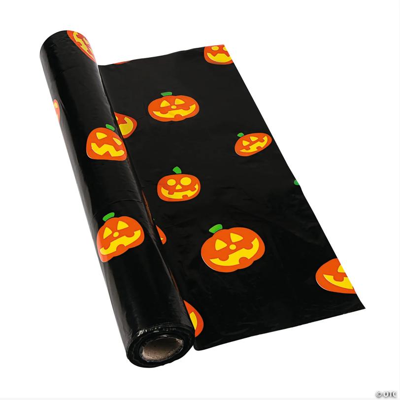 40" x 100 Ft. Jack-O’-Lantern Disposable Plastic Tablecloth Roll