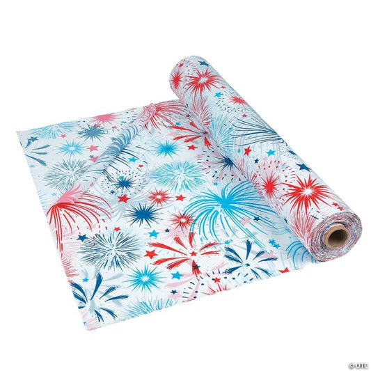 40" x 100 Ft. Patriotic Burst Disposable Plastic Tablecloth Roll | USA Decoration®