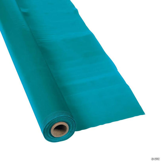 40" x 100 Ft. Solid Turquoise Disposable Plastic Tablecloth Roll | USA Decoration®