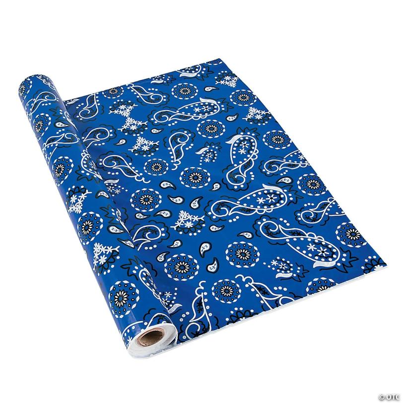 40" x 100 ft. Blue Bandana Plastic Tablecloth Roll | USA Decoration®