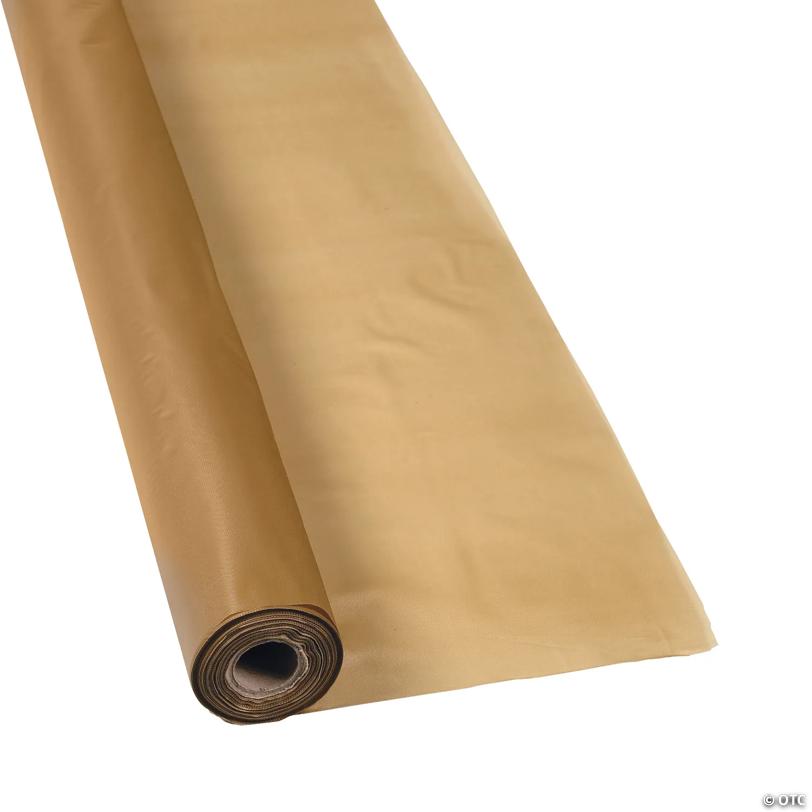 40" x 100 ft. Gold Solid Color Disposable Plastic Tablecloth Roll | USA Decoration®