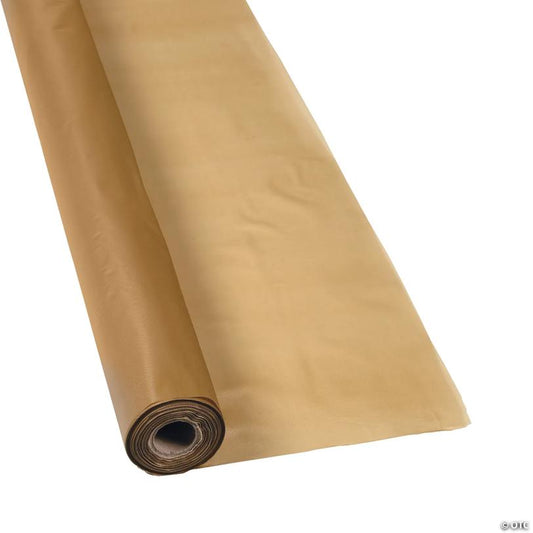 40" x 100 ft. Gold Solid Color Disposable Plastic Tablecloth Roll | USA Decoration®