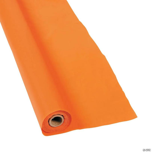 40" x 100 ft. Orange Solid Color Disposable Plastic Tablecloth Roll | USA Decoration®