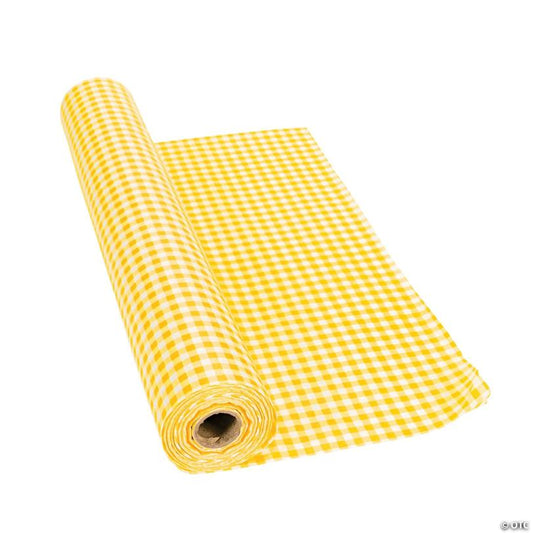40" x 100 ft. Yellow Gingham Plastic Disposable Tablecloth Roll | USA Decoration®