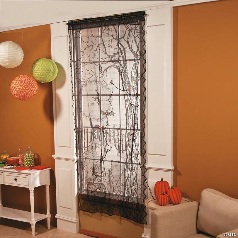 40" x 7 Ft. Spooky Light-Up Lace Curtain Panel Halloween Decoration