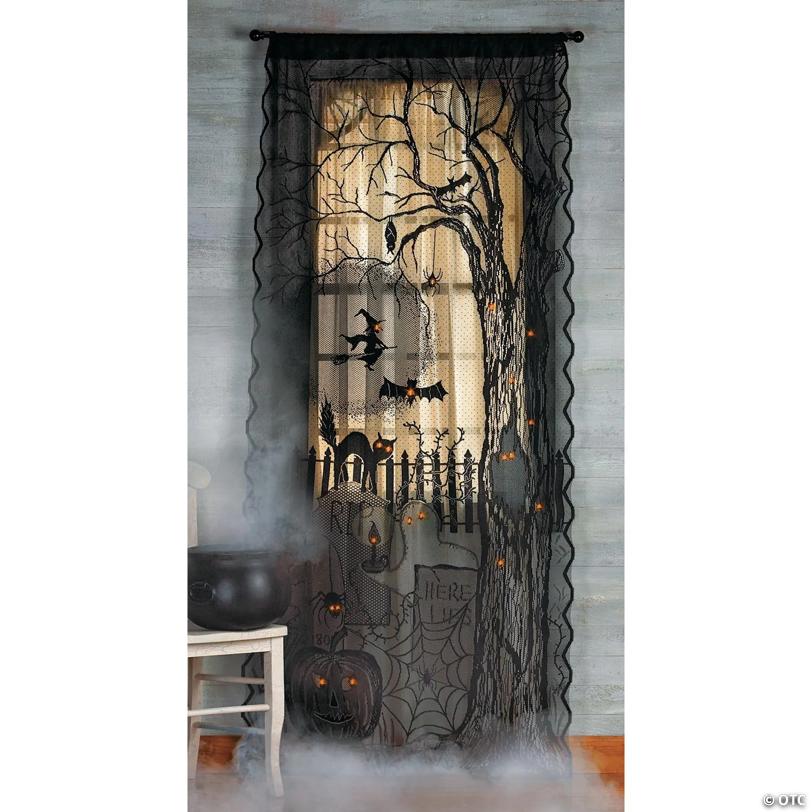 40" x 7 Ft. Spooky Light-Up Lace Curtain Panel Halloween Decoration